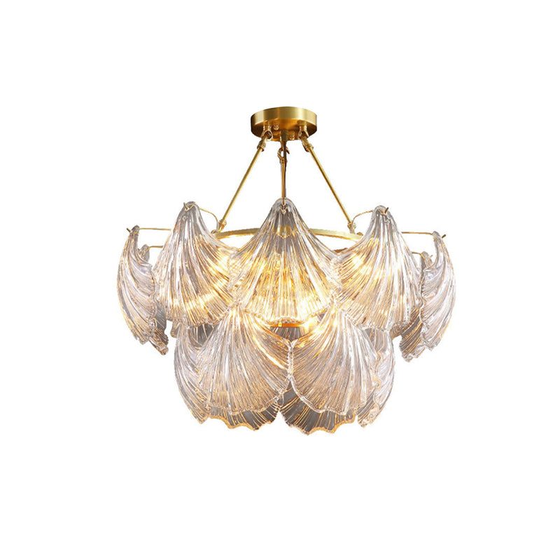 Ribbed Glass Shell Brass Chandelier | Korewolamp