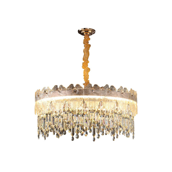 Golden Lotus Leaf Round Crystal Chandelier