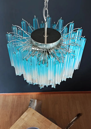 Gorgeous Murano Quadriedri Prisms Blue Chandelier