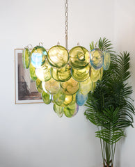 Elegant Green Murano Iridescent Disc Chandelier