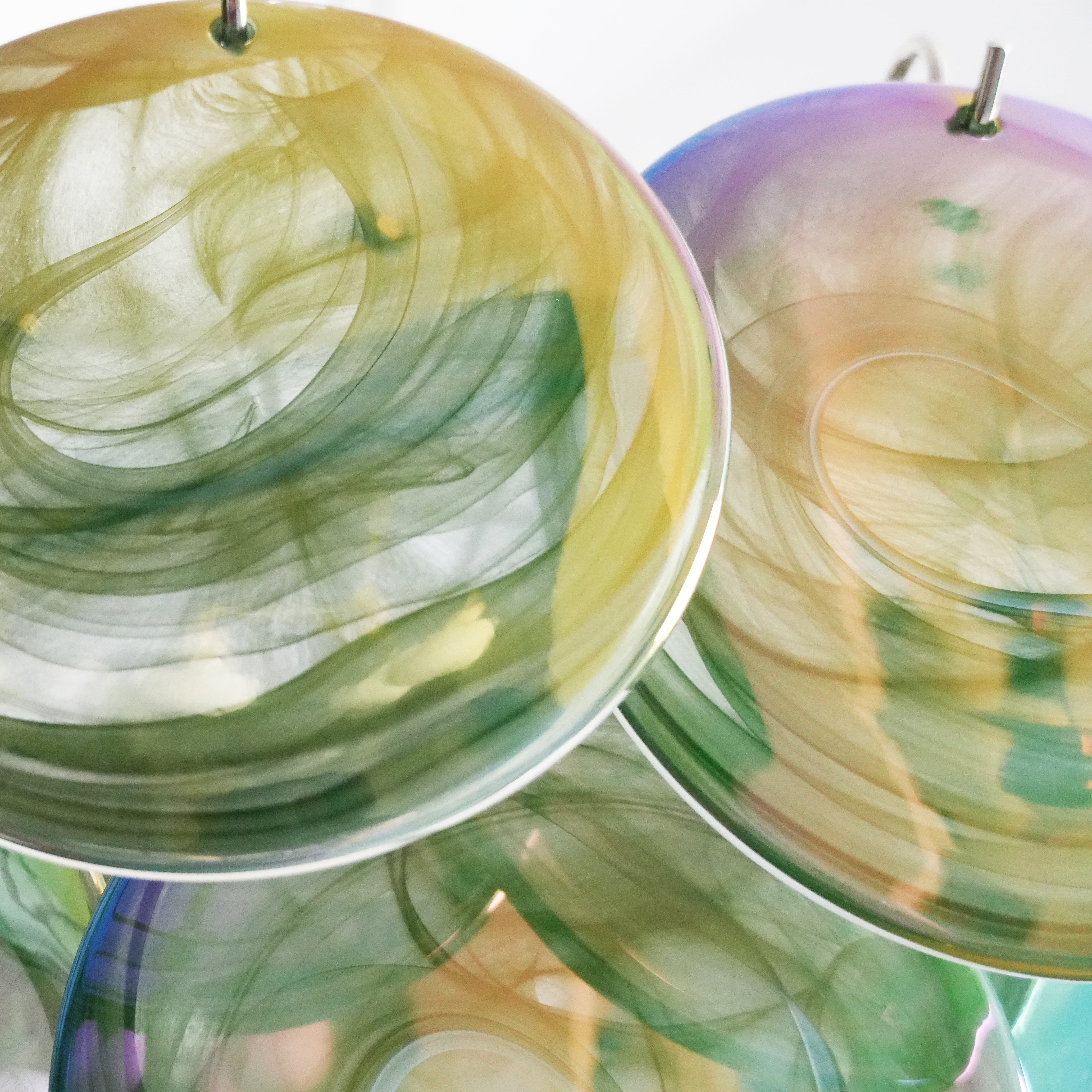 Elegant Green Murano Iridescent Disc Chandelier