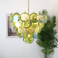 Elegant Green Murano Iridescent Disc Chandelier