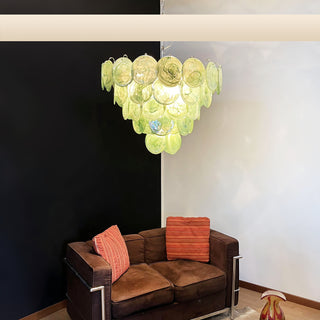 Elegant Green Murano Iridescent Disc Chandelier