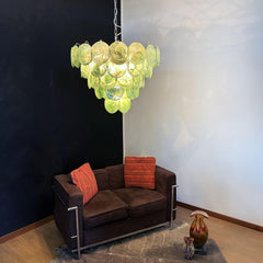 Elegant Green Murano Iridescent Disc Chandelier