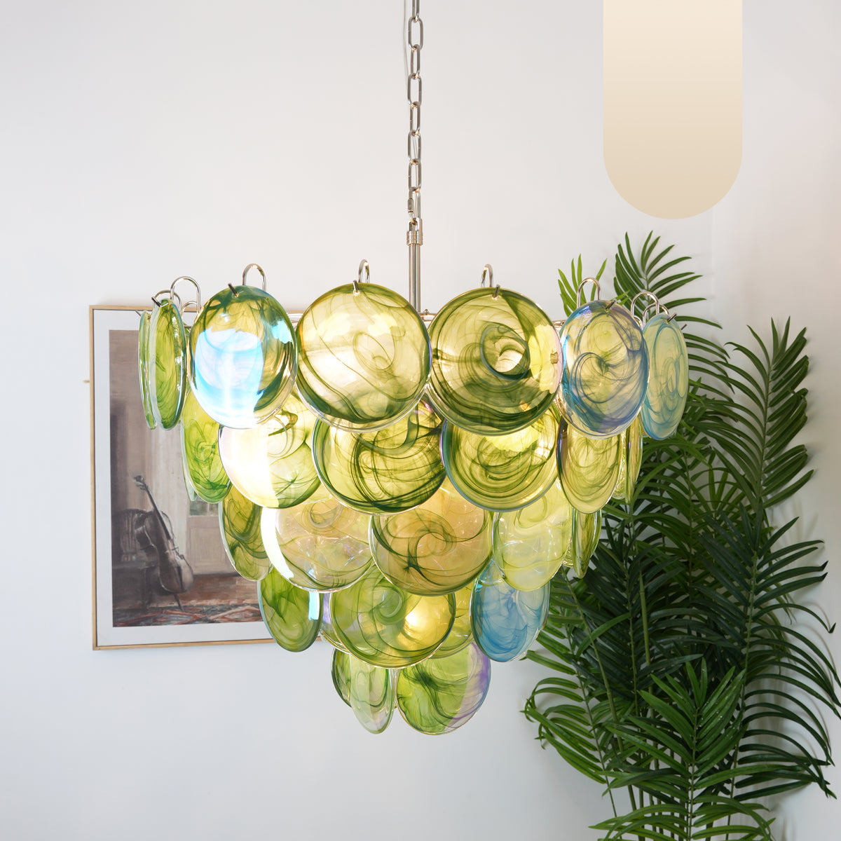 Elegant Green Murano Iridescent Disc Chandelier