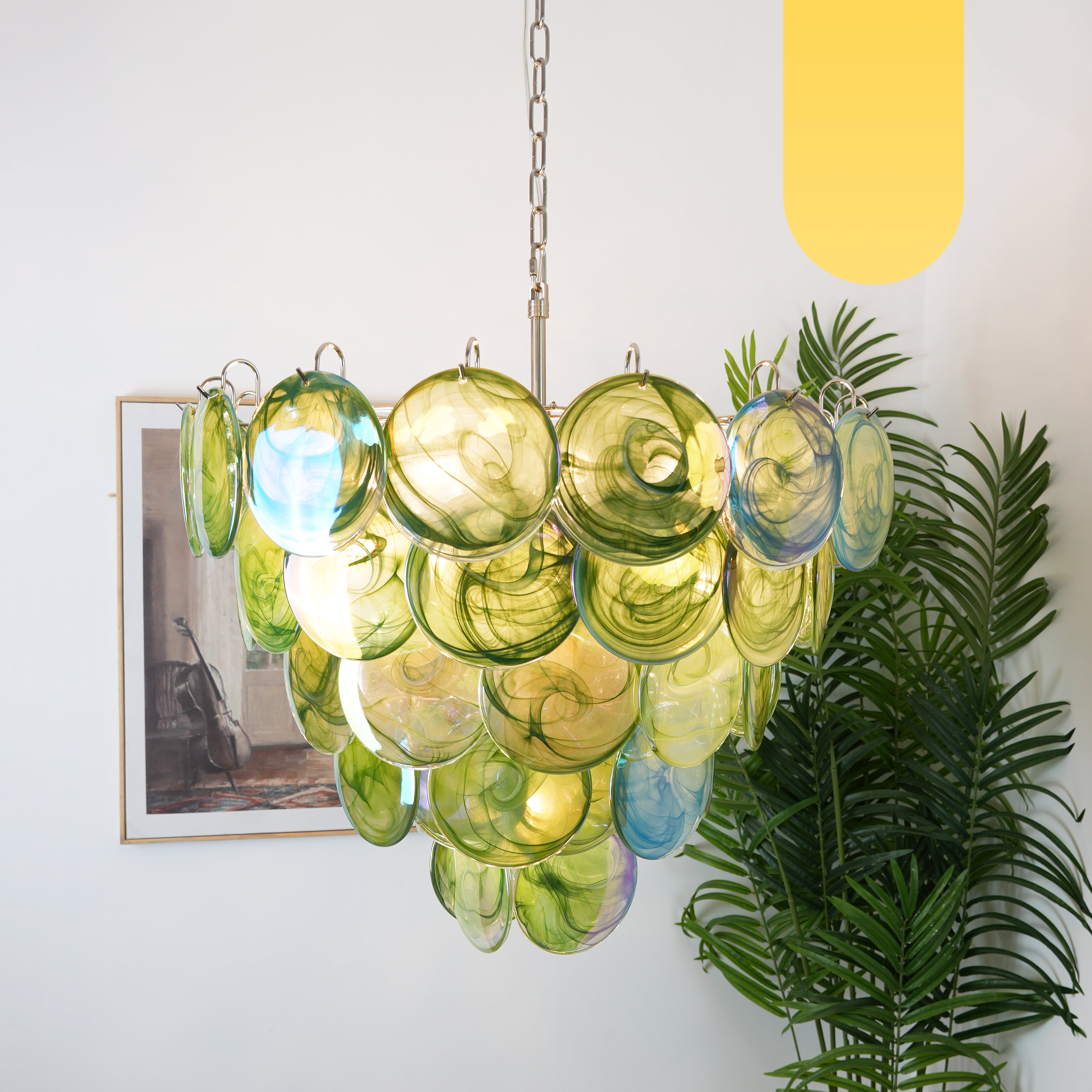 Elegant Green Murano Iridescent Disc Chandelier