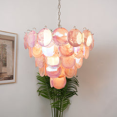 Elegant Pink Murano Iridescent Disc Chandelier