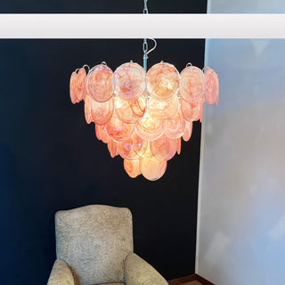 Elegant Pink Murano Iridescent Disc Chandelier