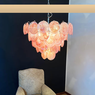 Elegant Pink Murano Iridescent Disc Chandelier