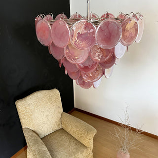 Elegant Pink Murano Iridescent Disc Chandelier