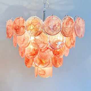 Elegant Pink Murano Iridescent Disc Chandelier