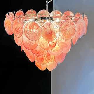 Elegant Pink Murano Iridescent Disc Chandelier