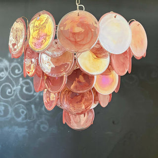 Elegant Pink Murano Iridescent Disc Chandelier