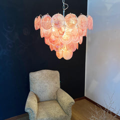 Elegant Pink Murano Iridescent Disc Chandelier