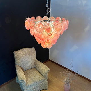 Elegant Pink Murano Iridescent Disc Chandelier