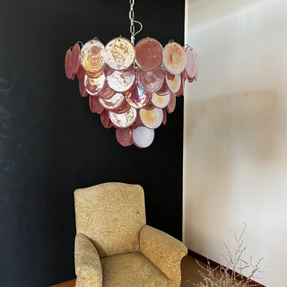 Elegant Pink Murano Iridescent Disc Chandelier