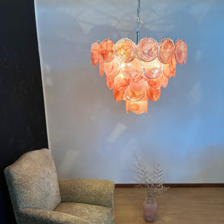 Elegant Pink Murano Iridescent Disc Chandelier