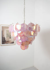 Elegant Pink Murano Iridescent Disc Chandelier