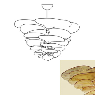 Textured Glass Leaf Amber Chandelier