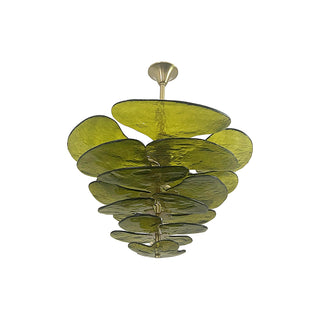 Textured Glass Leaf Green Chandelier