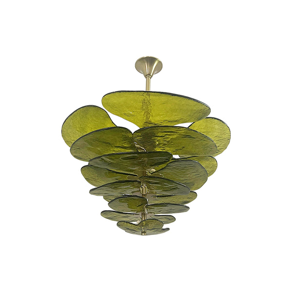 Textured Glass Leaf Green Chandelier