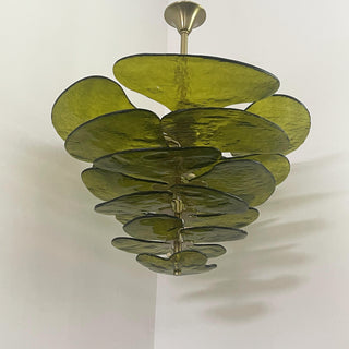 Textured Glass Leaf Green Chandelier