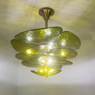 Textured Glass Leaf Green Chandelier