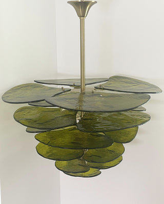 Textured Glass Leaf Green Chandelier