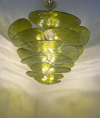 Textured Glass Leaf Green Chandelier