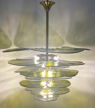 Textured Glass Leaf Green Chandelier