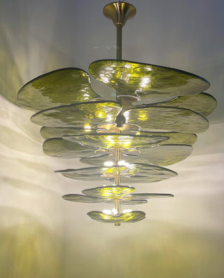 Textured Glass Leaf Green Chandelier