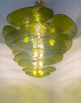 Textured Glass Leaf Green Chandelier