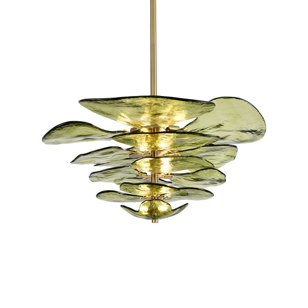 Leaf Shaped Green Textured Glass Chandelier