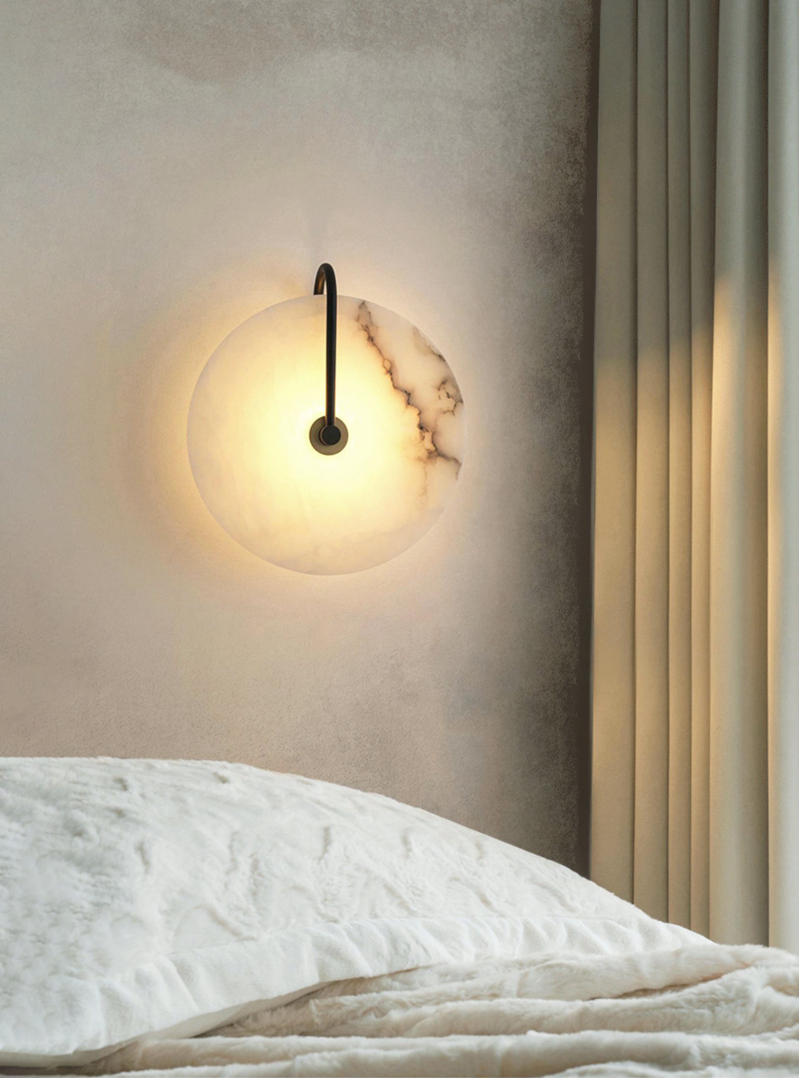 Modern Round White Alabaster Wall Sconce