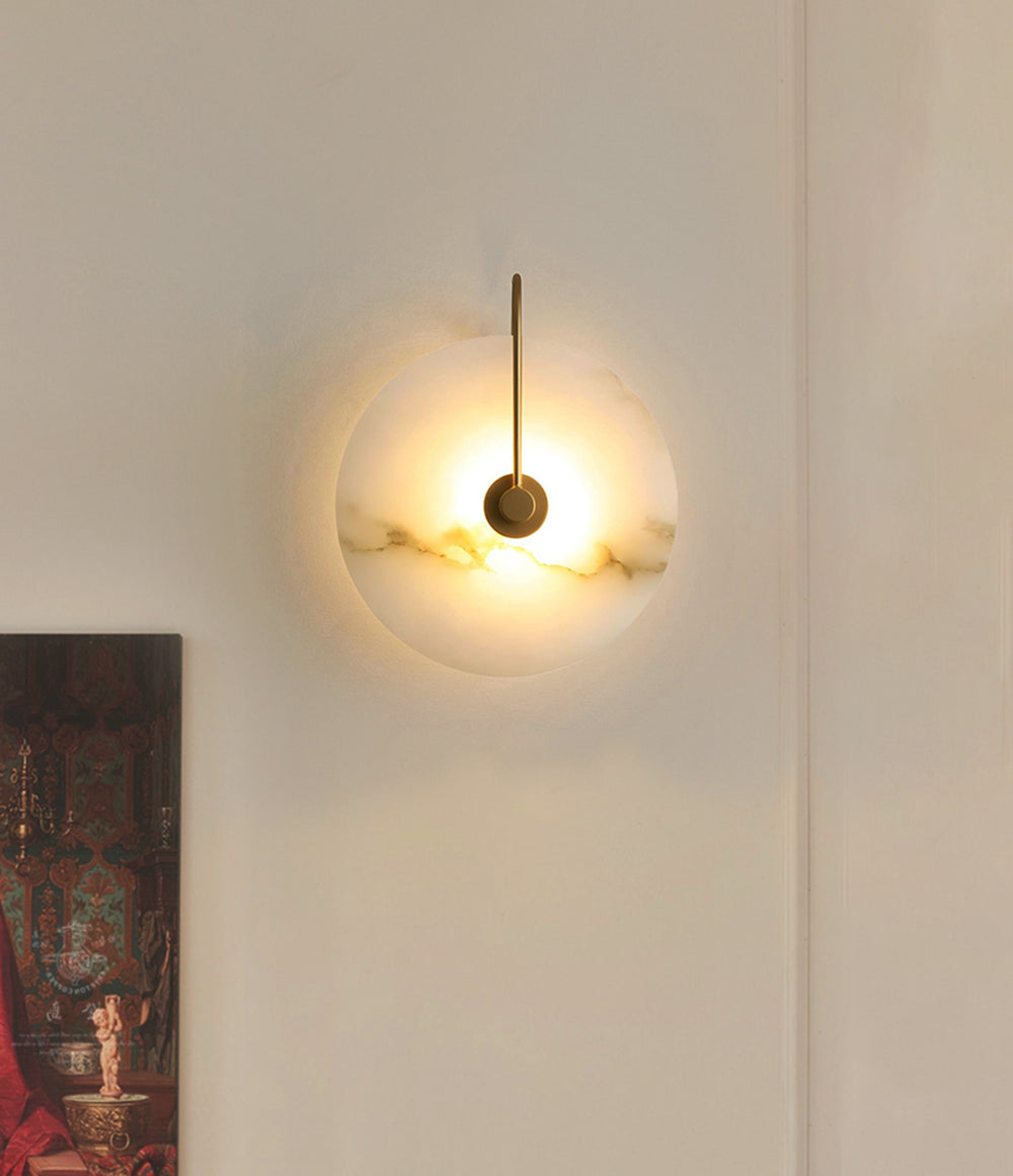 Modern Round White Alabaster Wall Sconce