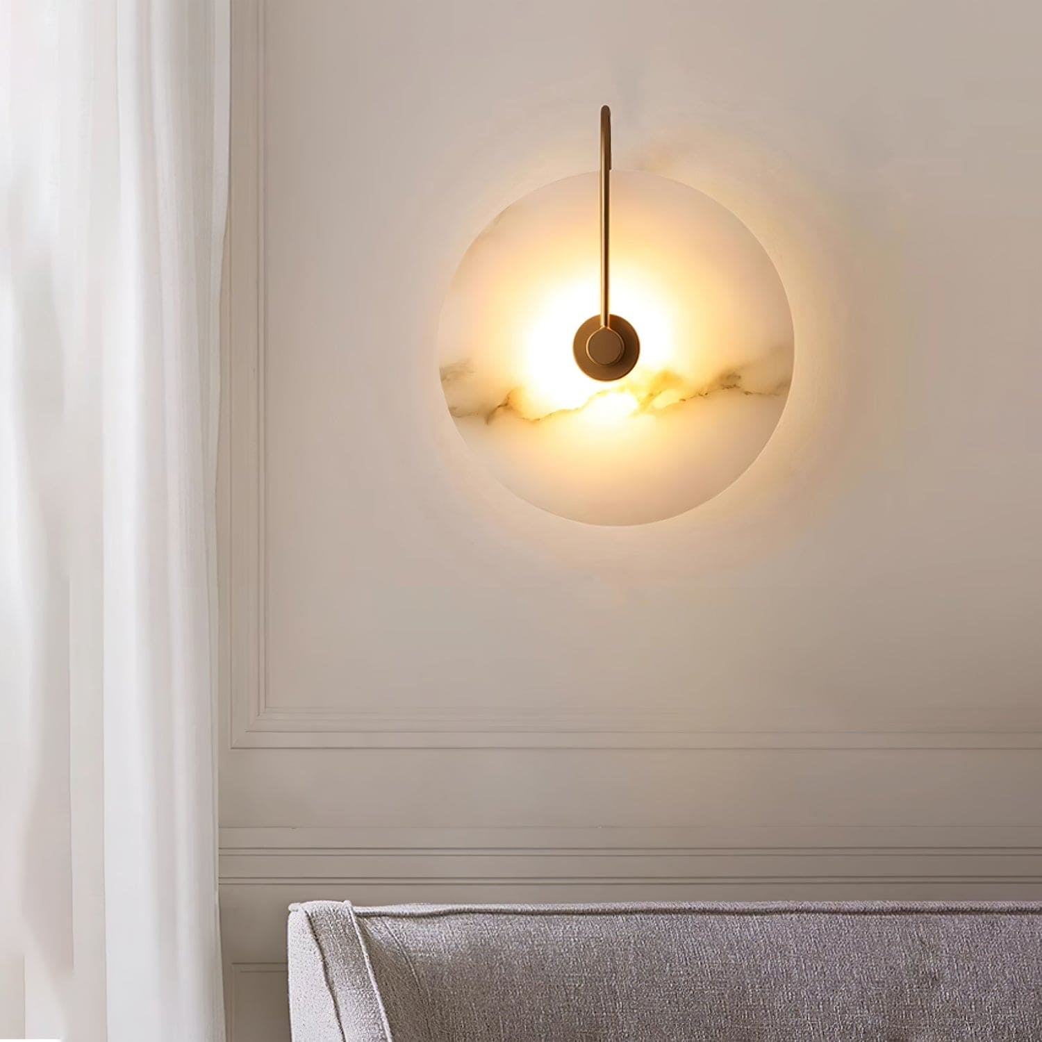 Modern Round White Alabaster Wall Sconce