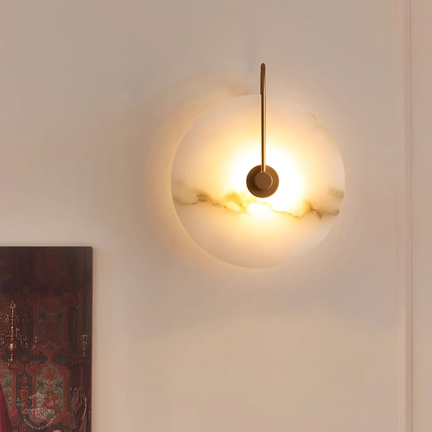 Modern Round White Alabaster Wall Sconce