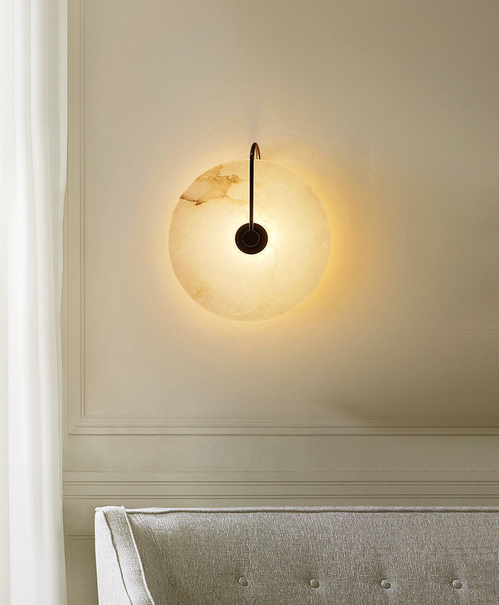 Modern Round White Alabaster Wall Sconce