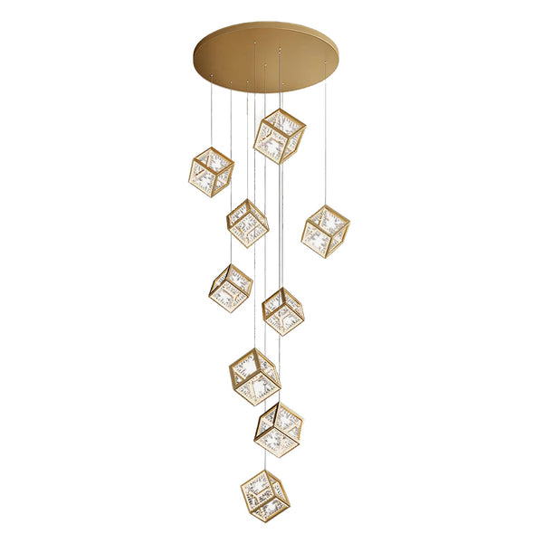 Modern Gold Cube Crystal Chandelier