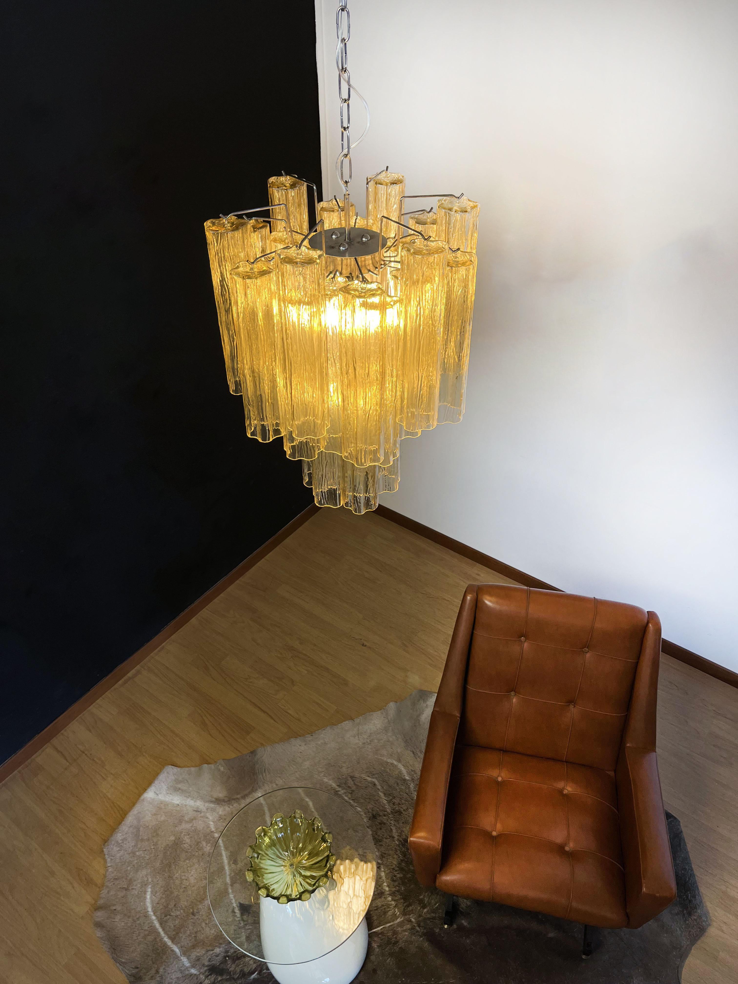 Fantastic Amber Murano Glass Tube Chandelier