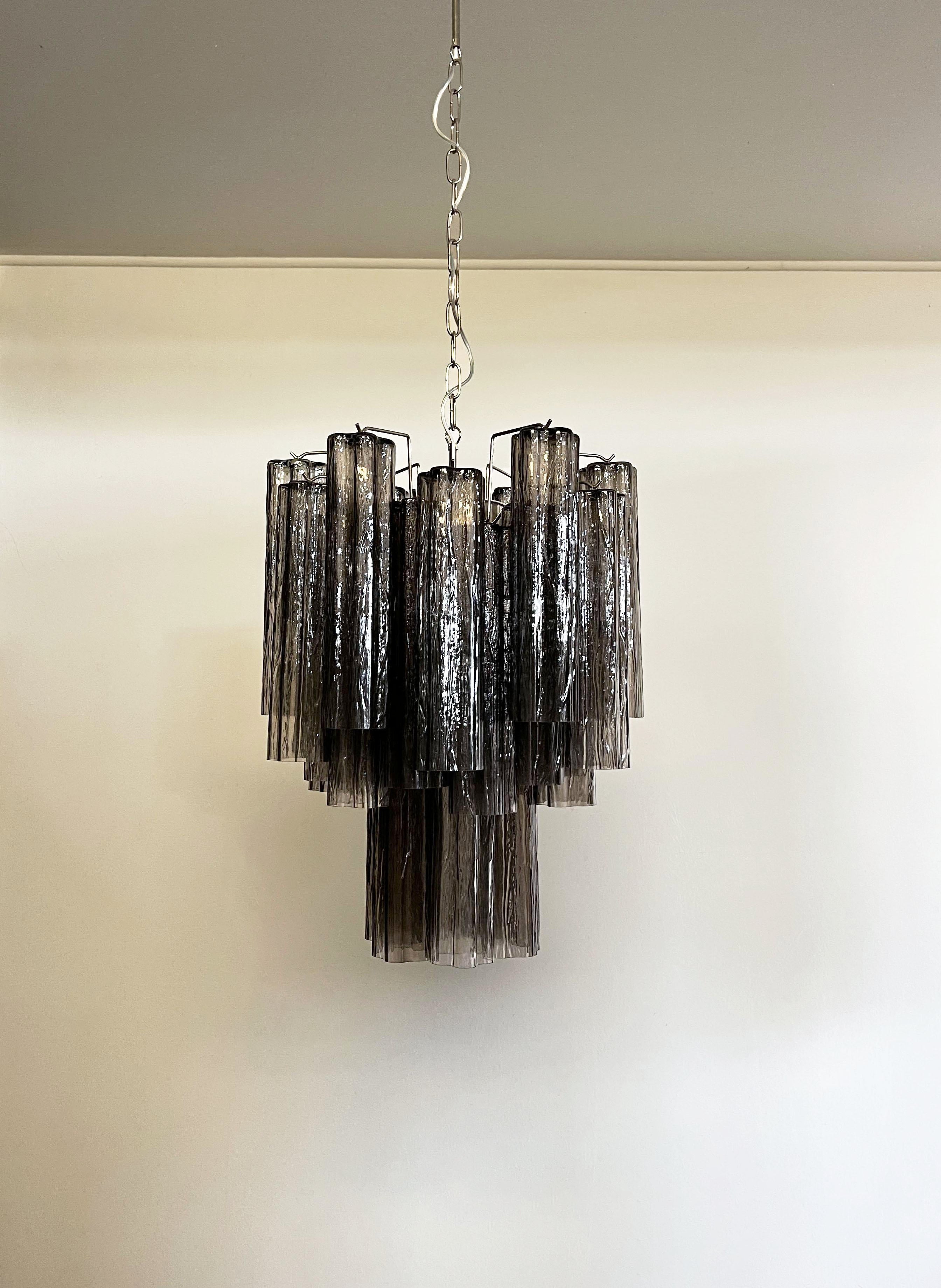 Fantastic Smoked Murano Glass Tube Chandelier