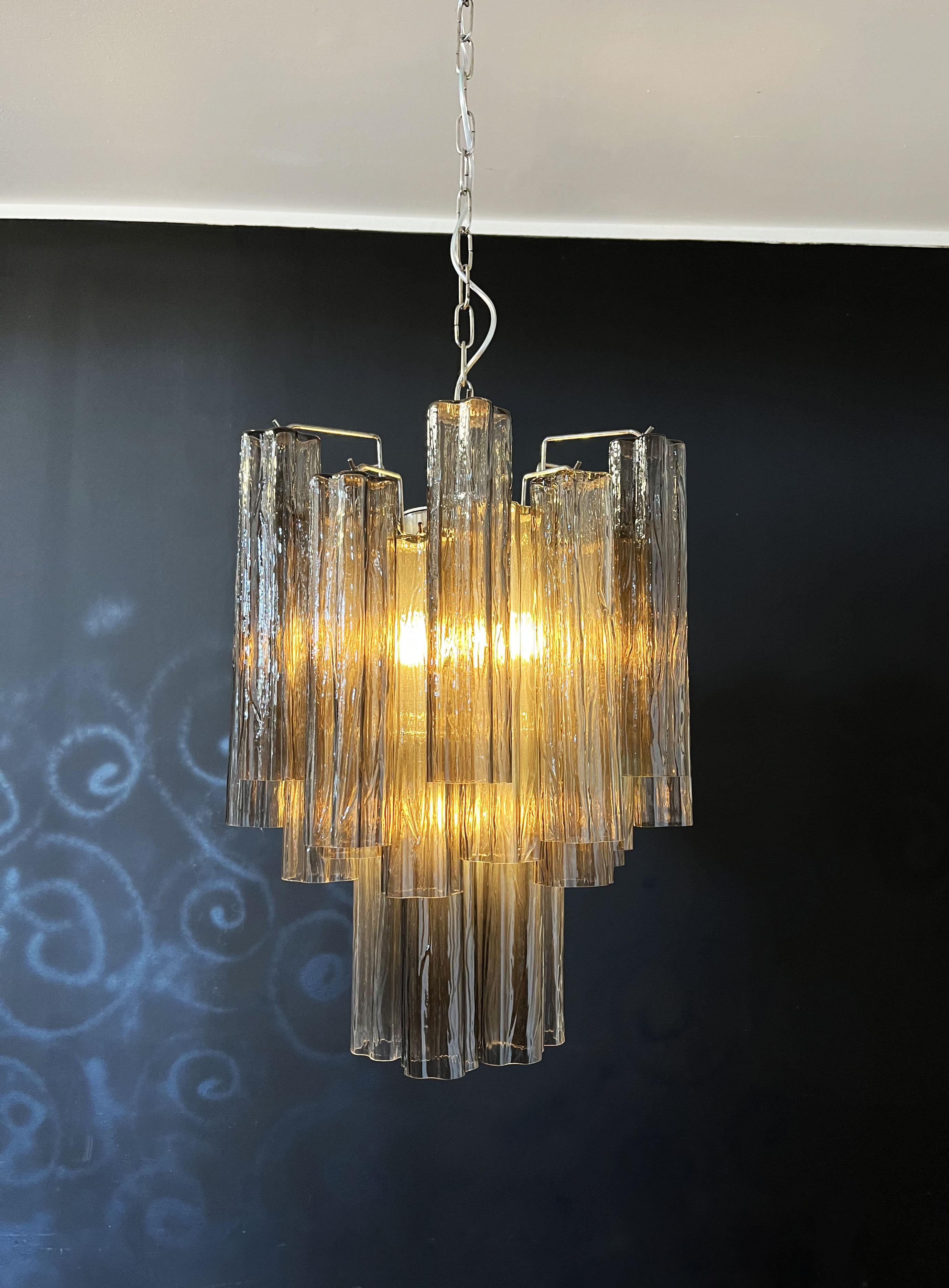 Fantastic Smoked Murano Glass Tube Chandelier