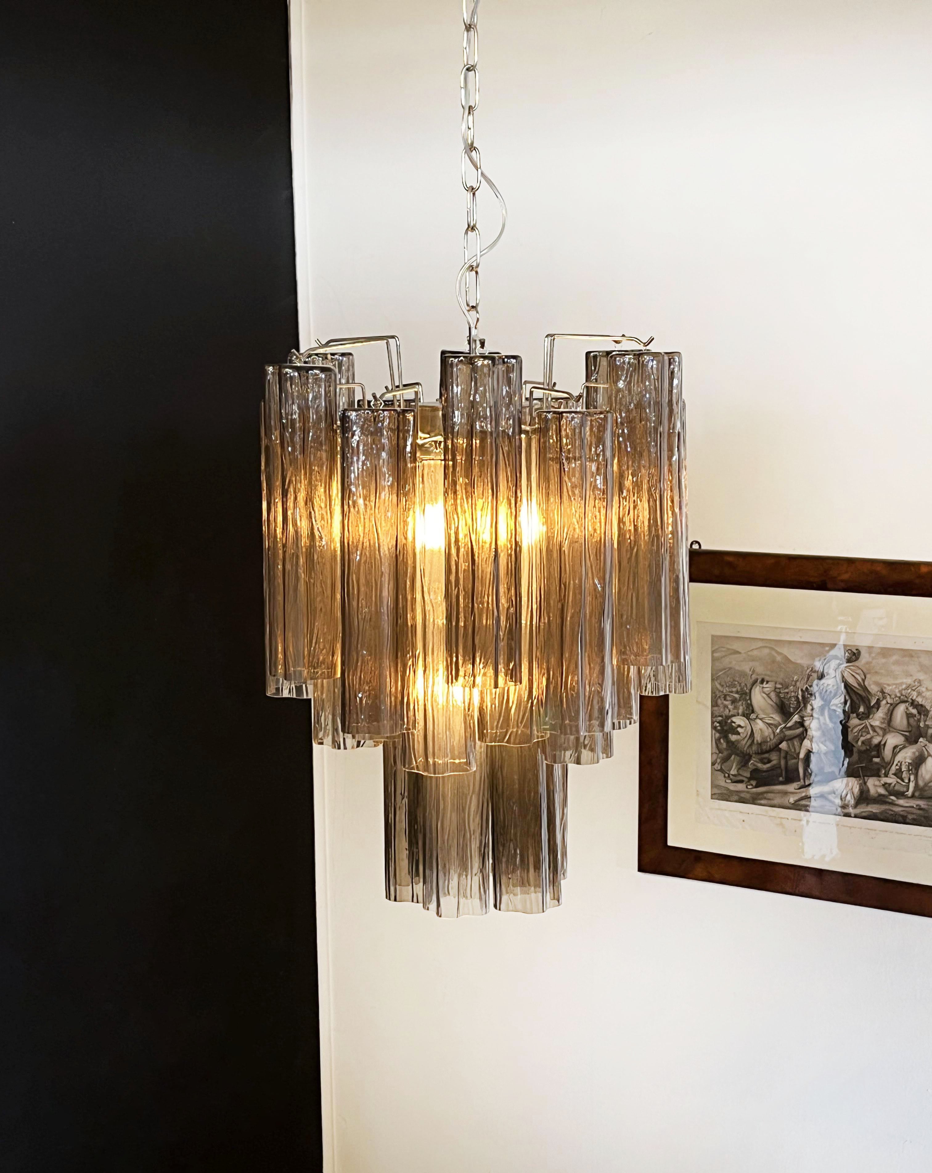 Fantastic Smoked Murano Glass Tube Chandelier