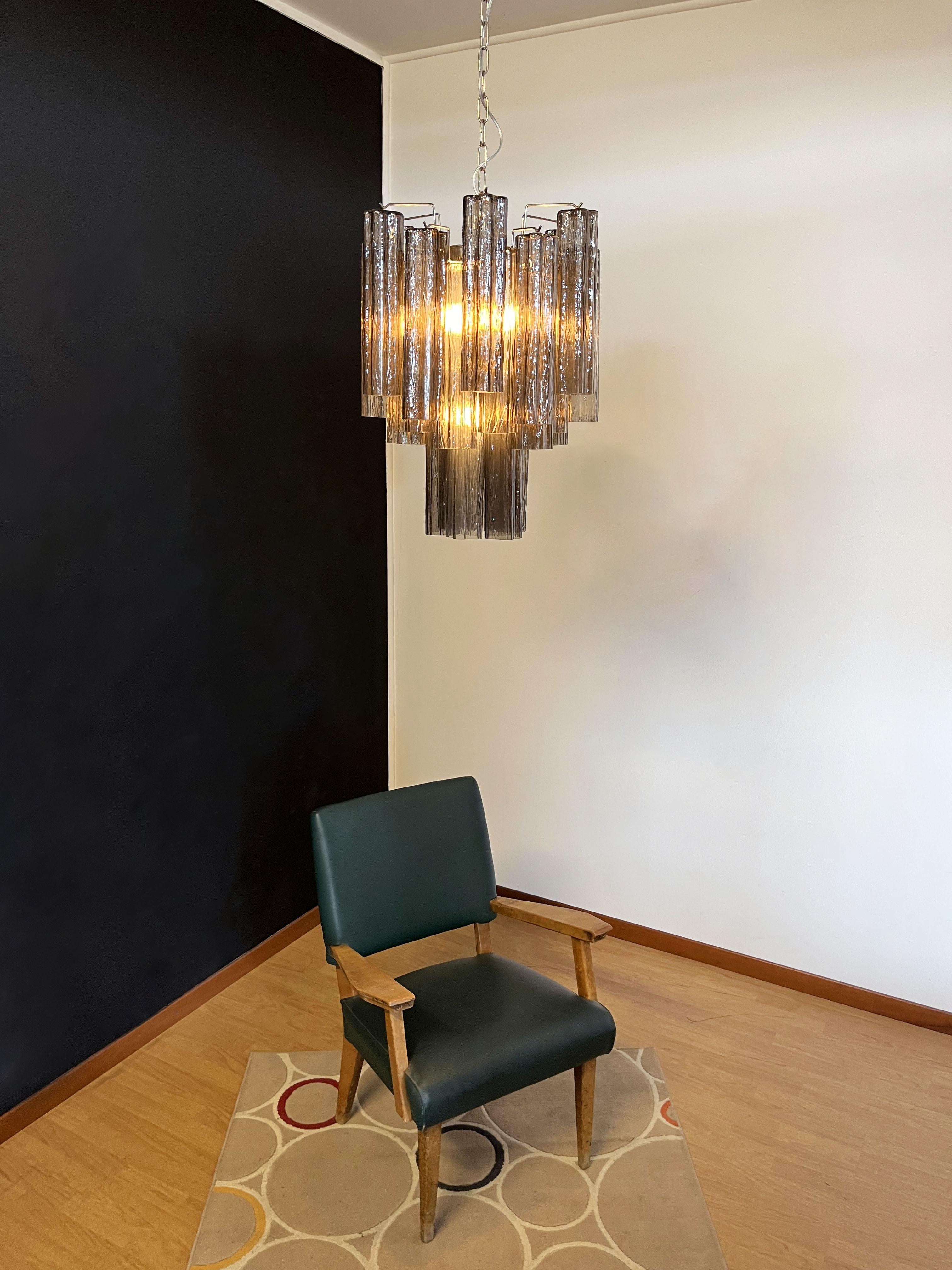 Fantastic Smoked Murano Glass Tube Chandelier