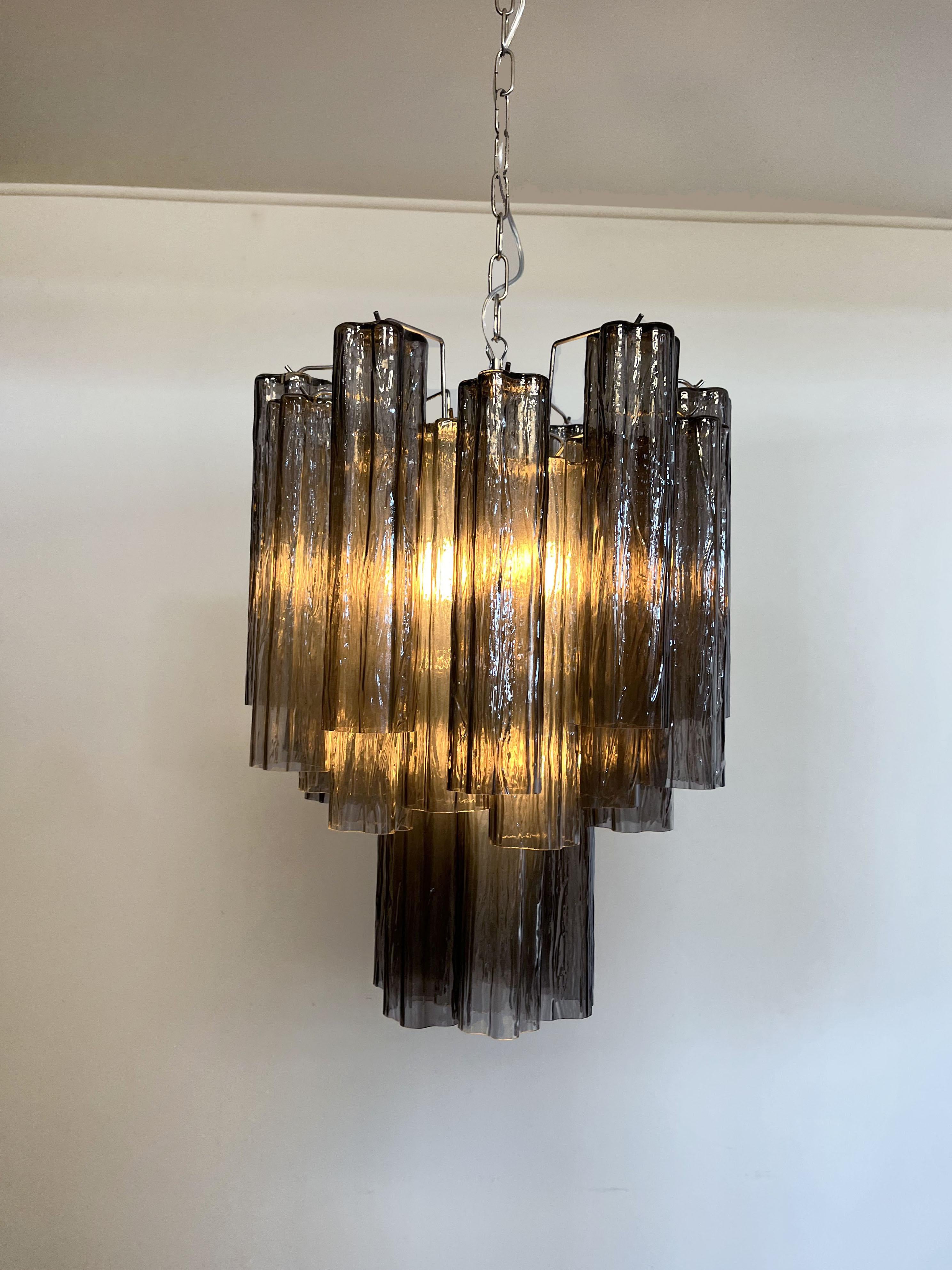 Fantastic Smoked Murano Glass Tube Chandelier