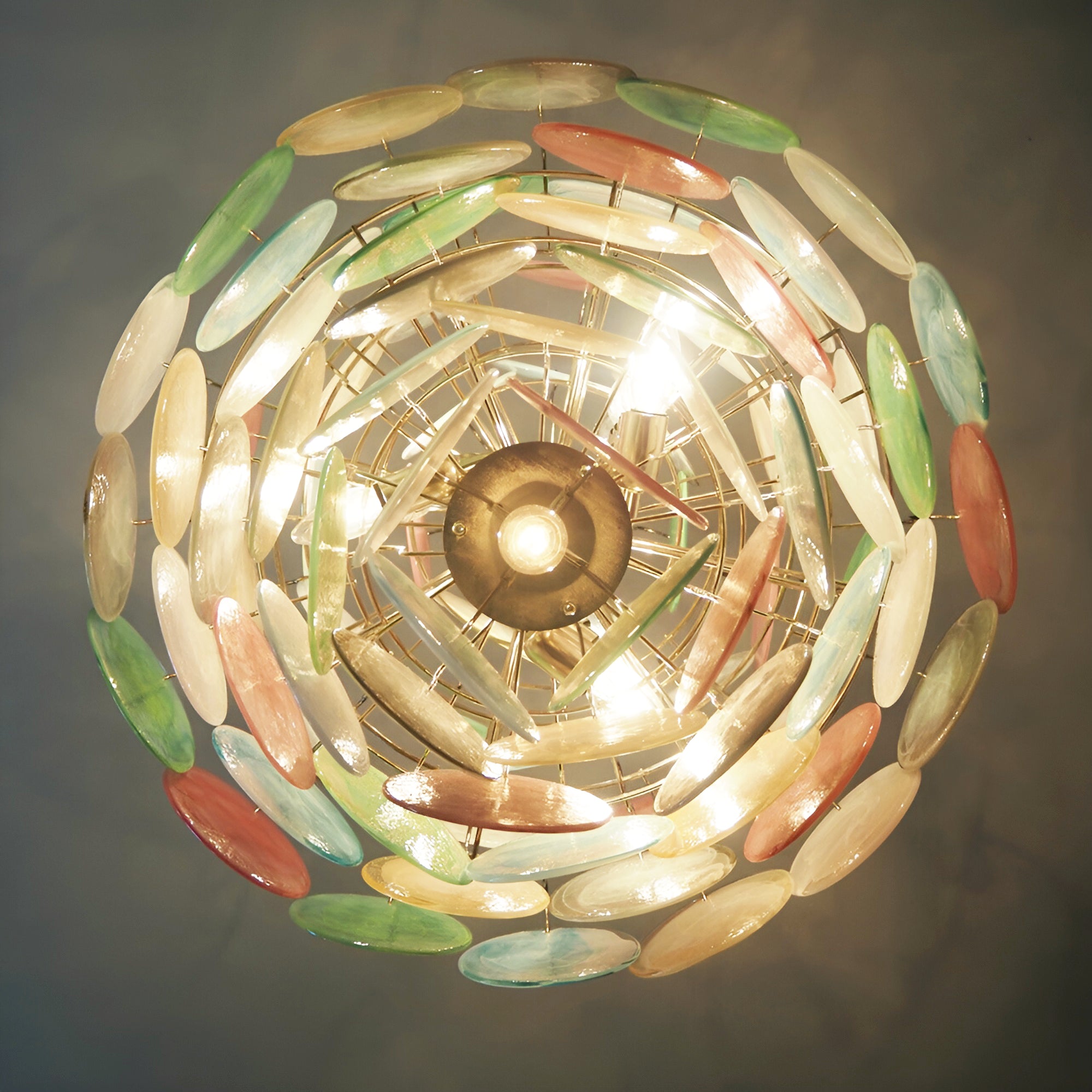 Huge Vintage Murano Multicolored Disks Chandelier