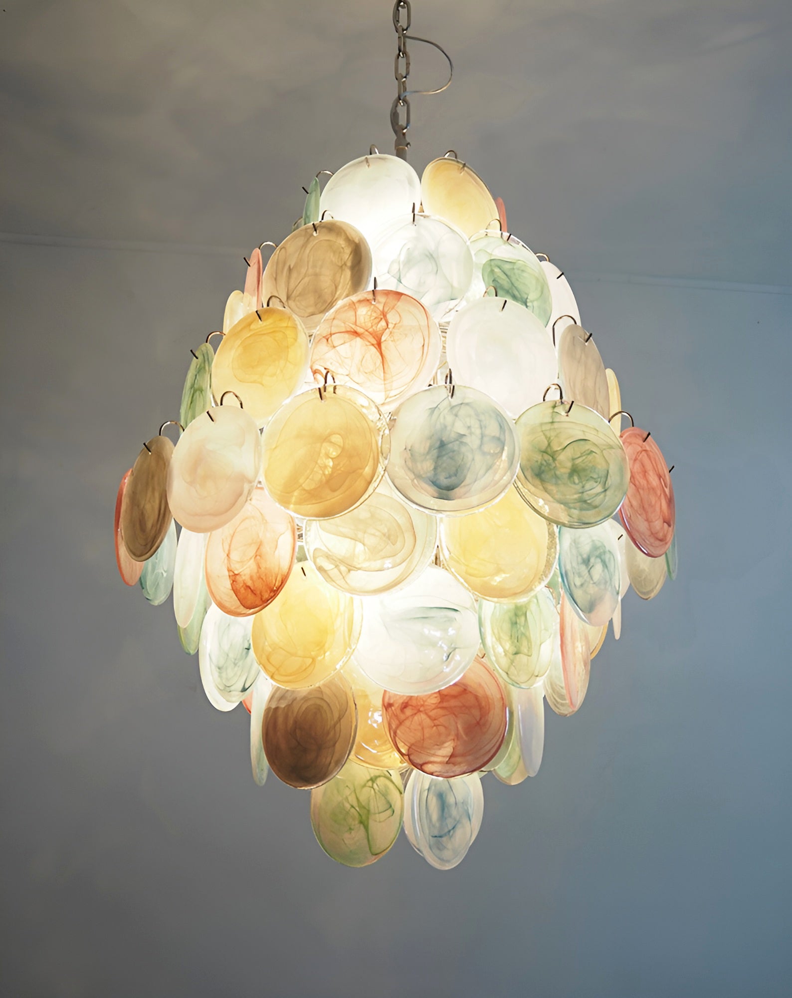 Huge Vintage Murano Multicolored Disks Chandelier