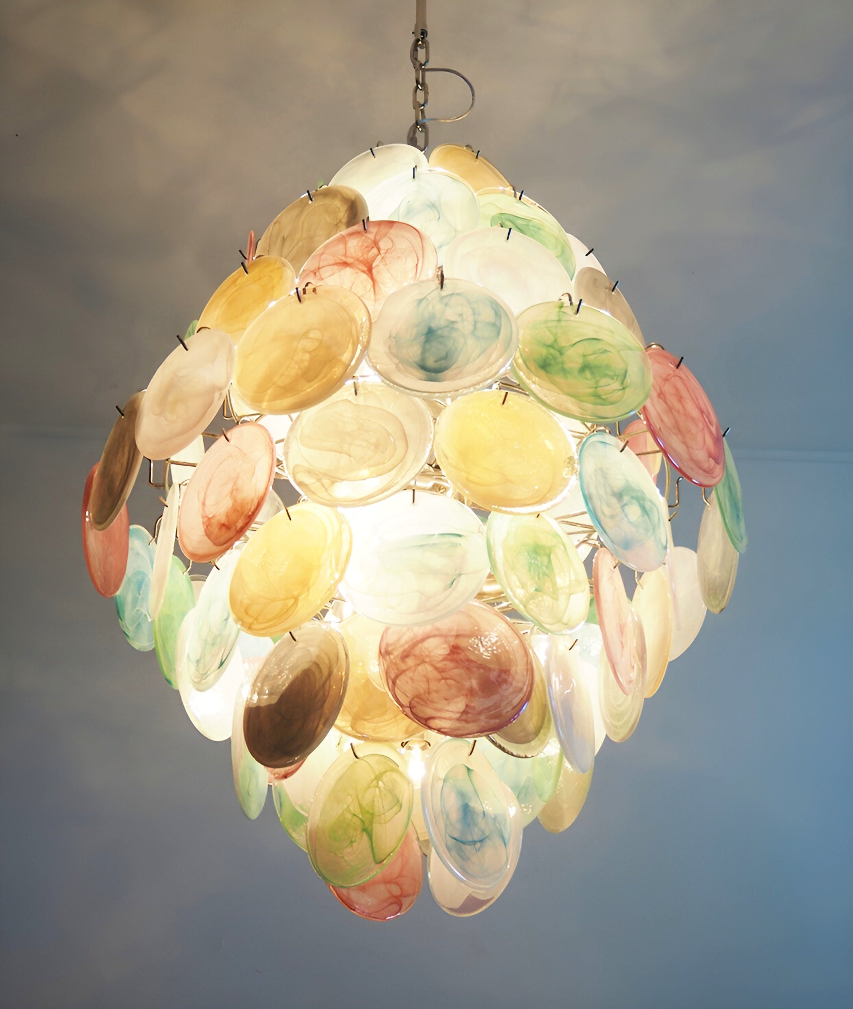 Huge Vintage Murano Multicolored Disks Chandelier