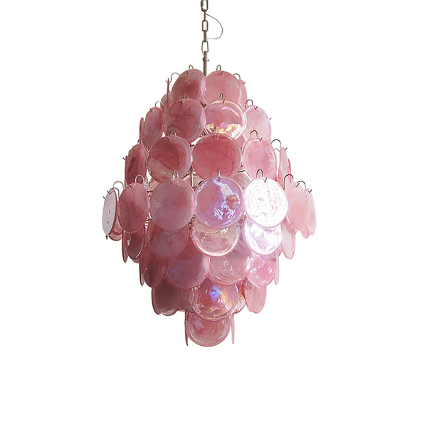 Huge Vintage Murano Pink Disks Chandelier