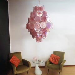 Huge Vintage Murano Pink Disks Chandelier